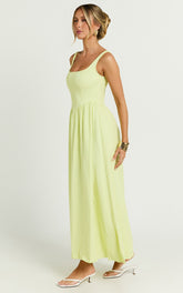Rhaziya Midi Dress - Sleeveless Straight Neck Fit and Flare Dress in Citrus